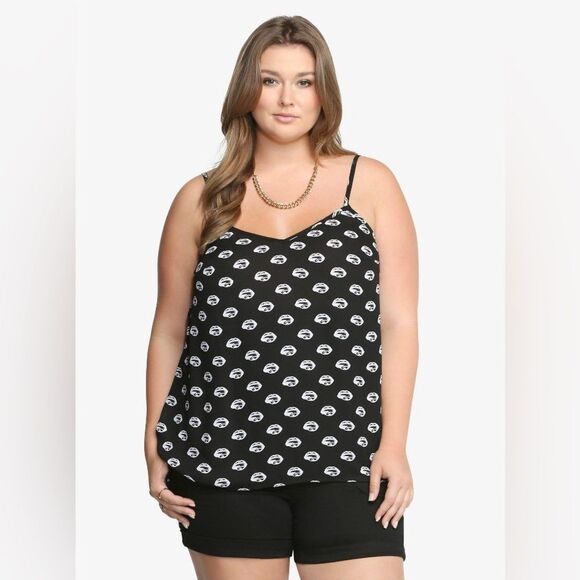Torrid Lips Print Georgette Hi-Lo Tank Top Black White Size 2 (2X) - Picture 1 of 9